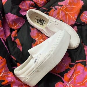 All white platform slip on vans!